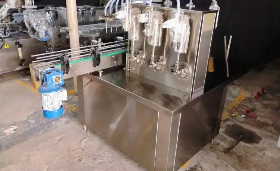 6 Head Piston Filler for Pharma side view showing filling heads